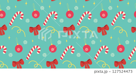 Candy Cane Christmas Toy Snowflake Decorative star Seamless Pattern Winter Holidays Festive Backdrop 127524473