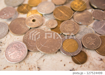 Old golden and silber coins. Money from France, Poland, Italy, England, Peru, Austria, Czech Republic, China, Croatia, Denmark, Netherlands. Various coins for business. Financial concept. Old golden and silber coins. Money from France, Poland, Italy, England, Peru, Austria, Czech Republic, China, Croatia, Denmark, Netherlands. Various coins for business. Financial concept. 127524499