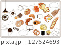 ベクターで水彩風かわいいパンのイラスト素材セット 127524693