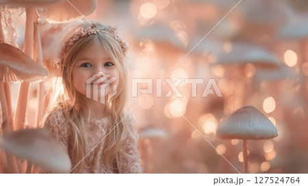 メルヘンの世界に迷い込んだ少女　光に包まれた魔法の瞬間 127524764