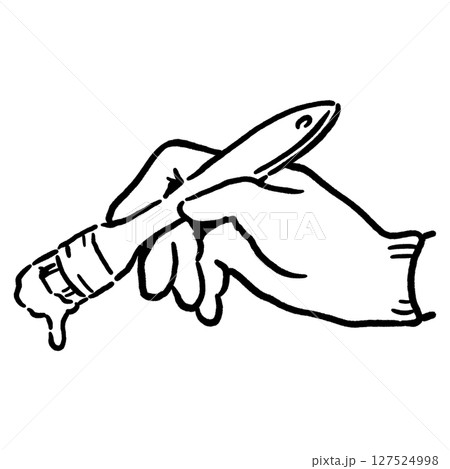 刷毛を持った手_線画 刷毛を持った手_線画 127524998