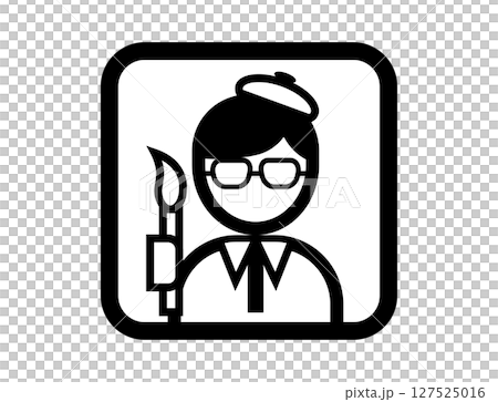 畫家手持畫筆的簡單方形單色插圖圖標 127525016