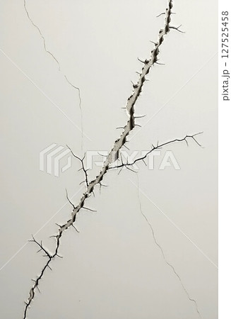 Intricate cracks carve their way across an aged wall, illustrating the effects of time and change in an environment. This delicate detail adds character to the setting Generative AI 127525458