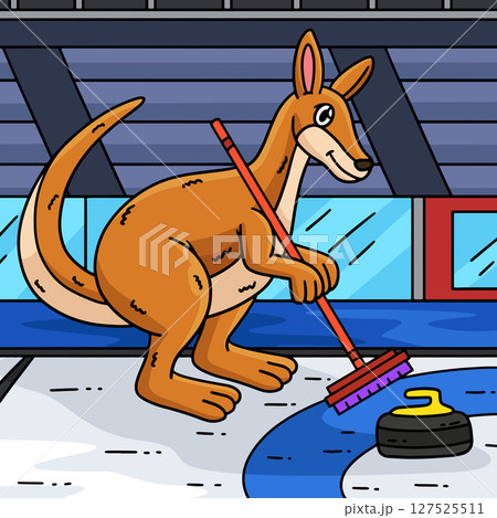 Curling Kangaroo Colored Cartoon Illustration Curling Kangaroo Colored Cartoon Illustration 127525511