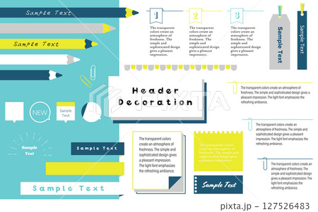 さわやかな色合いの使いやすい見出しとあしらいフレームセット 127526483