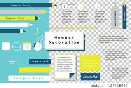 さわやかな色合いの使いやすい見出しとあしらいフレームセット 127526483