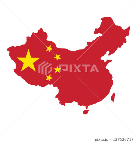 outline of map of China on background of national flag outline of map of China on background of national flag 127526717
