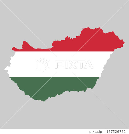 Hungary outline of map on background of national flag 127526732
