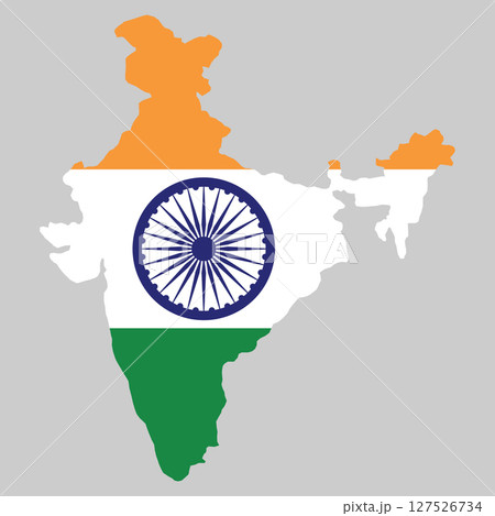 outline of map of India on background of national flag 127526734