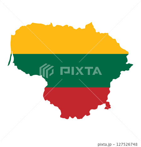 Lithuania outline of map on background of national flag 127526748