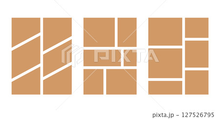 Vector frame with six segments, photo collage, grid. Mosaic illustrations set. Vector rectangle mood board. Empty mockup 127526795