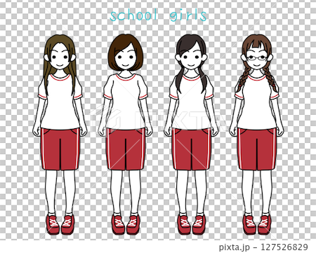 体操服姿の女子高生4人組 体操服姿の女子高生4人組 127526829