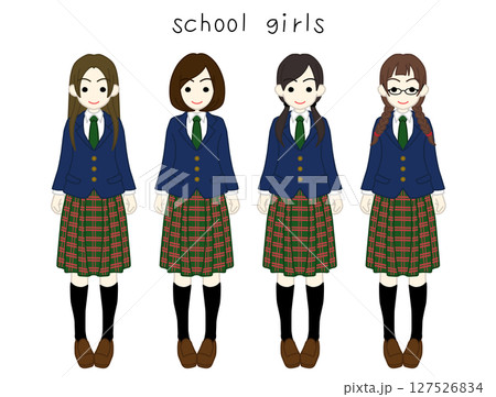 ブレザー制服の女子高生4人組カラー ブレザー制服の女子高生4人組カラー 127526834