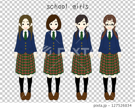 ブレザー制服の女子高生4人組カラー ブレザー制服の女子高生4人組カラー 127526834