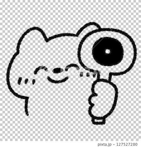 ◯マークのプレートを持ったにっこりネコのゆるかわ手描きイラスト (モノクロ) 127527280