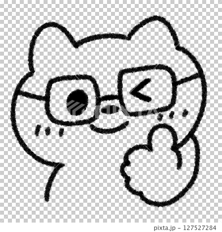 一隻戴著眼鏡、豎起大拇指的貓的可愛而輕鬆的手繪插圖(單色) 一隻戴著眼鏡、豎起大拇指的貓的可愛而輕鬆的手繪插圖(單色) 127527284