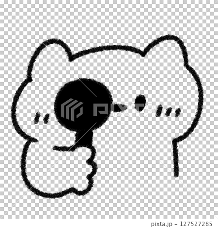 Hand-drawn illustration of a cute cat taking a vision test (monochrome) 127527285