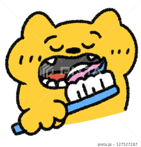 今から歯磨きをするゆるわいいネコの手描きイラスト 今から歯磨きをするゆるわいいネコの手描きイラスト 127527287