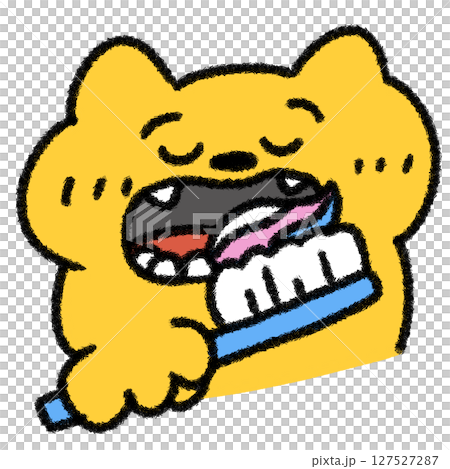 今から歯磨きをするゆるわいいネコの手描きイラスト 今から歯磨きをするゆるわいいネコの手描きイラスト 127527287