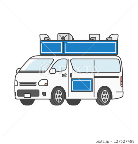 イラスト素材:選挙カー(街宣車)、拡声器付き。政治家や議員、政党の活動（加工・文字入れOK）青 127527489