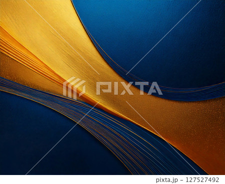 青色と金色の波形の抽象背景素材。AI生成画像。 127527492