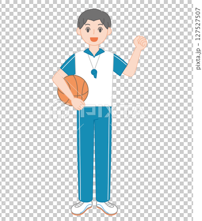 一位開朗的男體育老師拿著籃球的插圖 一位開朗的男體育老師拿著籃球的插圖 127527507
