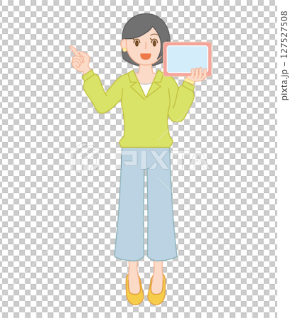 Illustration of a female teacher teaching using a tablet (fashionable style) 127527508