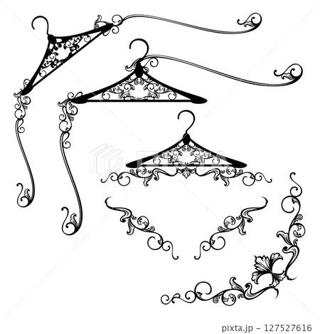 black and white haute couture fashion coat hangers vector calligraphic decorative elements black and white haute couture fashion coat hangers vector calligraphic decorative elements 127527616