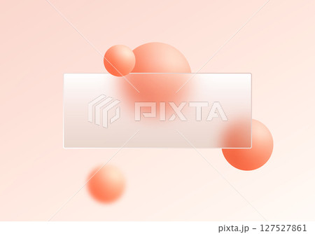 Soft peach banner with glass morphism style and glowing 3D spheres on a warm pastel gradient background. 127527861