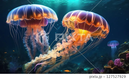 jellyfish underwater in aquarium 127527929