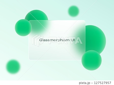 Minimal glass morphism UI panel with soft green spheres on a bright gradient background for modern interface design. Minimal glass morphism UI panel with soft green spheres on a bright gradient background for modern interface design. 127527957