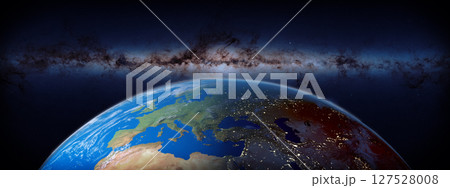 Planet Earth from Space with Starry Milky Way Background 127528008