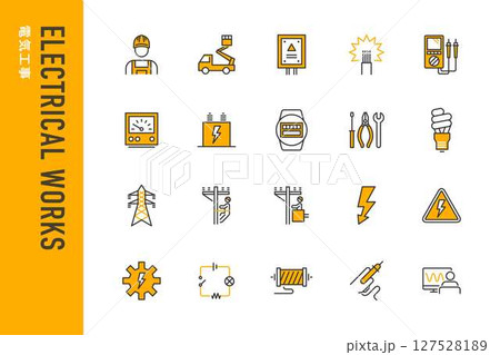 電気工事の線画アイコン20点セット 127528189