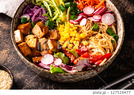 Vegan healthy poke bowl with tofu 127528477