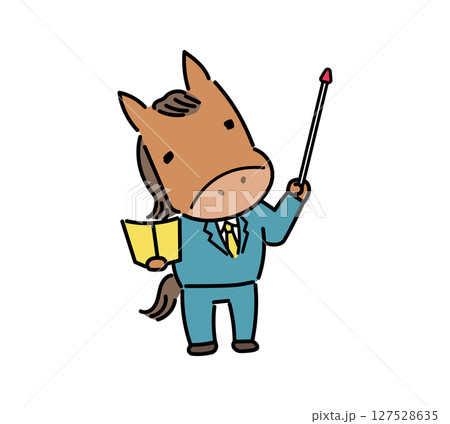 スーツを着た馬のキャラクターが指し棒で説明するイラスト スーツを着た馬のキャラクターが指し棒で説明するイラスト 127528635