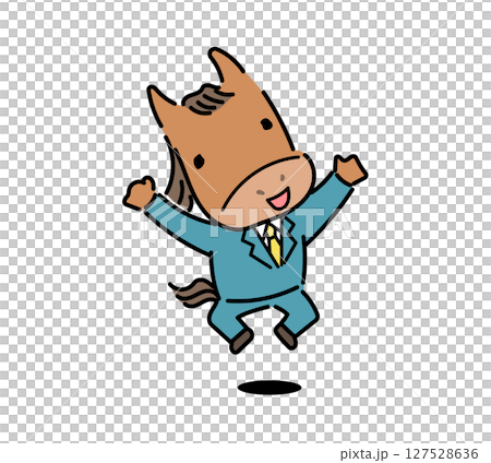 Illustration of a horse character in a suit jumping 127528636