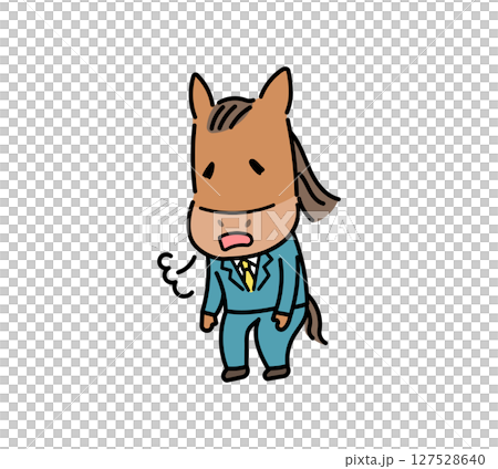 一匹穿著西裝、嘆息的馬的人物插圖 一匹穿著西裝、嘆息的馬的人物插圖 127528640