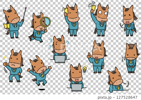 穿著西裝工作的馬匹角色插畫集 127528647