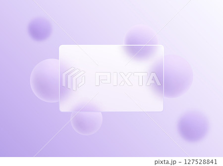 Light glass morphism layout with pastel violet spheres and a transparent rounded rectangle panel on a soft gradient background, 127528841