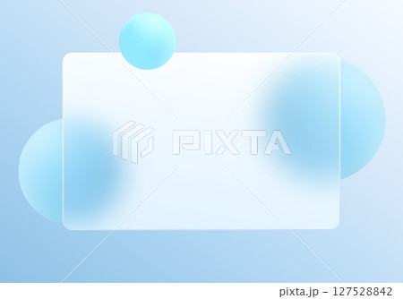 Minimal glassmorphism design with soft blue spheres and a translucent horizontal rectangle on pastel gradient background, vector illustration. 127528842