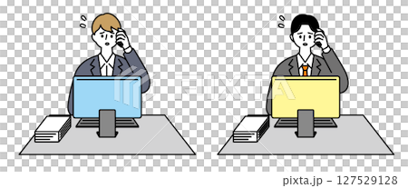 插圖集：一名男性員工在電腦上工作時因出現問題而匆忙 127529128