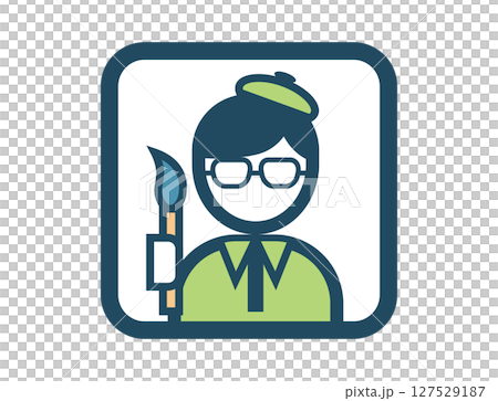 絵筆を持った画家のシンプルな四角いカラーイラストアイコン 127529187