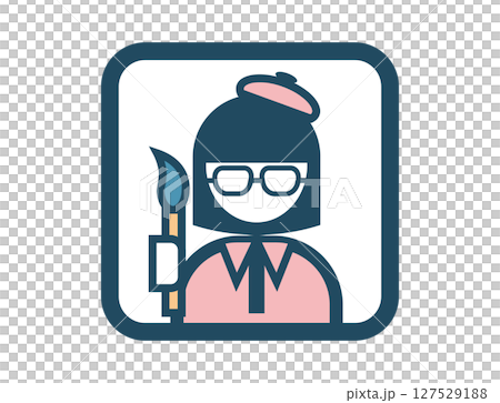 畫家手持畫筆的簡單方形彩色插圖圖標 127529188