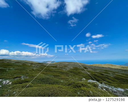 scenery on the mountains and forest from the top of the cliff 127529198