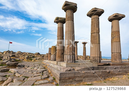 Doric columns of Temple of Athena in Assos Turkey with ancient stone pavement Doric columns of Temple of Athena in Assos Turkey with ancient stone pavement 127529868