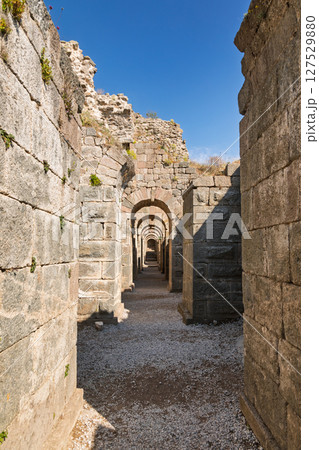 Stone arch corridor in substructure of Pergamon acropolis in Turkey 127529880
