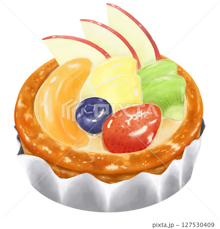 りんご、黄桃、パイナップル、キウイ、ブルーベリー、苺のフルーツパイ 127530409