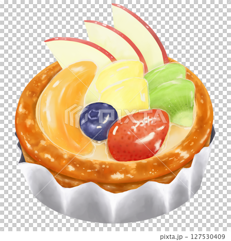 りんご、黄桃、パイナップル、キウイ、ブルーベリー、苺のフルーツパイ 127530409