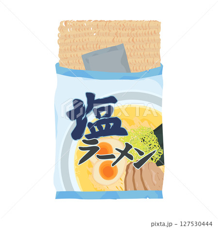 塩ラーメンの袋から中身を取り出すイラスト 塩ラーメンの袋から中身を取り出すイラスト 127530444