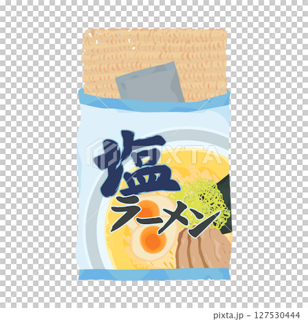 塩ラーメンの袋から中身を取り出すイラスト 塩ラーメンの袋から中身を取り出すイラスト 127530444